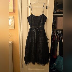 Bcbgmaxazria Womens Midi Dress Black With Silk & Feathers Sz 10